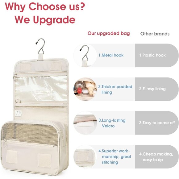 Hanging Travel Toiletry Bag Cosmetic Make up Organizer for Women Waterproof Tan - Picture 2 of 7